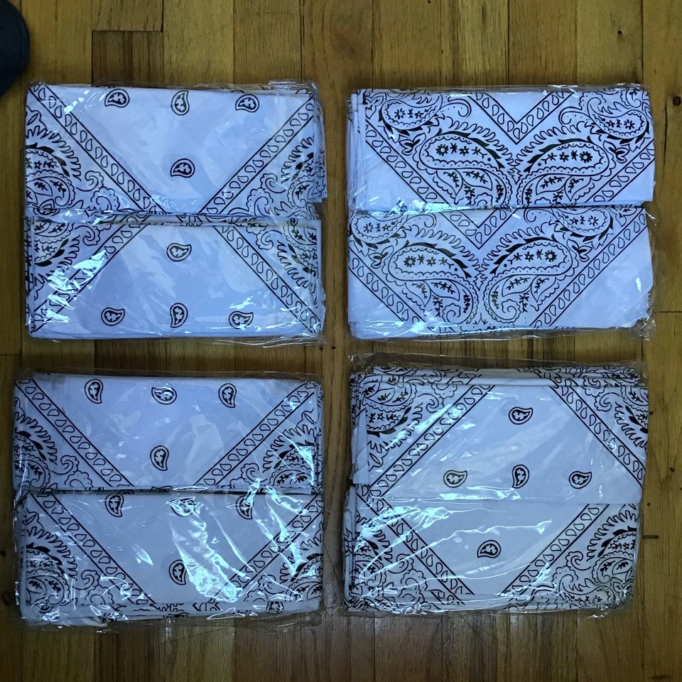 NUEVO 48 Paisley Bandana Head Wrap Bufanda 100 % Algodón Blanco EE. UU. SALLER $2.25/PC Foto 1 de 1