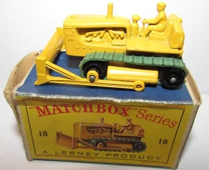 MATCHBOX LESNEY 18 Anni 60 Caterpillar Bulldozer raro giocattolo Epoca Scatola - Foto 1 di 9