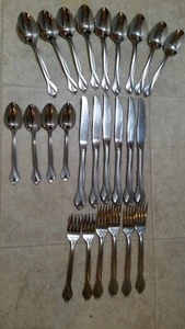 Oneida USA Glossy Stainless Flatware Spoons Forks Knives Set of 25 Very Good - Picture 1 of 3