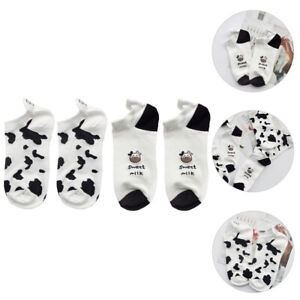 2 Pairs Cow Costume Socks - Embroidered Low-Cut Cartoon Anklet for Teen Girls