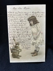 Vintage Easter Rabbit & Child Real Photo French Postcard c. 1900s A. & M. B. - Picture 1 of 3