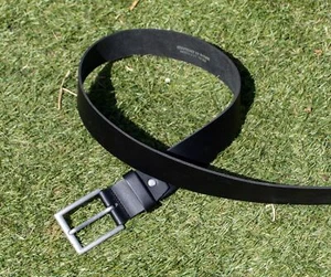 New Mens Black English Hide Leather Belt Width 1.5 inches Silver coloured buckle - Picture 1 of 2