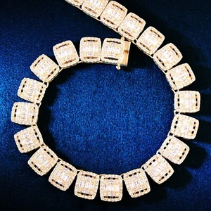 5AAA+ CZ Full Ice Out Hop Hip Bling Link Bracelet 14k Real Gold Plated 12MM - Picture 1 of 8