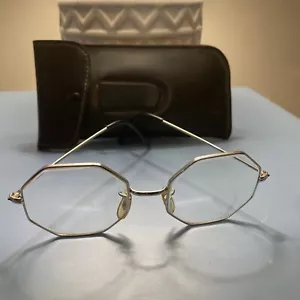 Vintage Wire Rimmed Octagon Glasses Old Retro Eyewear W Case Collectors - Picture 1 of 7