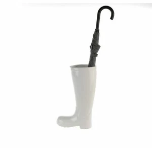 86763 Portaombrelli Stivaletto in Ceramica Bianco con Pentola in Plastica Interno  - Foto 1 di 2