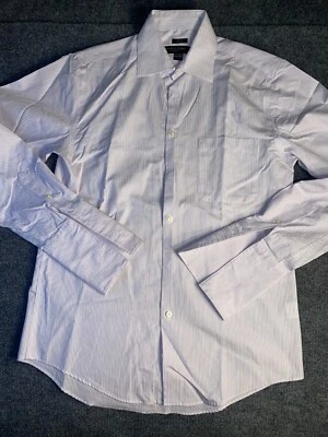 Pronto Uomo Dress Shirt Mens 15.5 White Pink Striped Non-Iron French Cuff Sleeve - Image 1 of 4