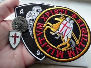 Knights Templar Shield Iron on Patch Crusader St George Pin Badge 4 item bundle - Picture 1 of 9