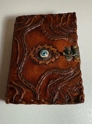 Vintage Hocus Pocus Book of Spells Leather Journal Evil Eye Diary Book - Image 1 of 3