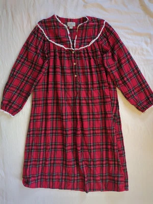 Vintage Lanz of Salzburg Cotton Flannel Nightgown Red Plaid Prairie Small - Image 1 of 4