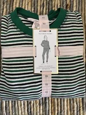 Victoria's Secret JUEGO DE PIJAMA LARGO TÉRMICO ROSA XS RAYAS BOSQUE PROFUNDO PJ Foto 1 de 2