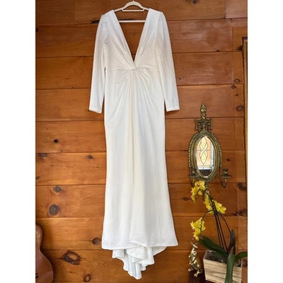 Lulus Stunning Romance White Long Sleeve Mermaid Maxi Dress Wedding Bride Sz M - Image 1 of 4