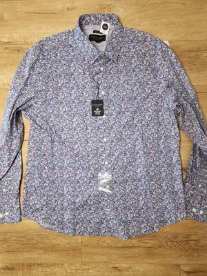 NUEVO CON ETIQUETAS Camisa de Vestir Pronto Uomo Calce Moderno Para Hombres XL Azul Rosa Floral Algodón Spandex Foto 1 de 4