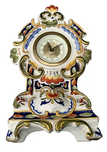 Belle PENDULE PENDULETTE mécanique en faience de DESVRES décor rouen - Picture 1 of 9