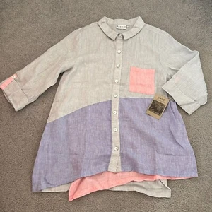 Hábitat 100% Lino Color Bloque Frontal Botón Top Costero Abuela MED - Imagen 1 de 13