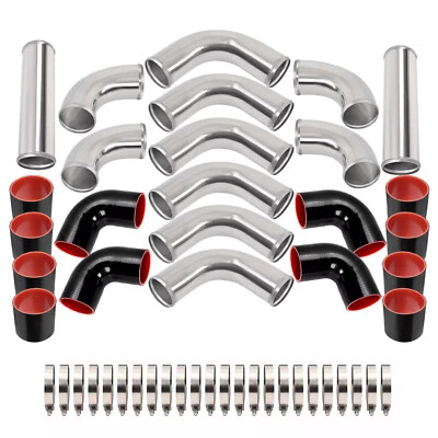 Kit de tubería intercooler turbo pulida universal hágalo usted mismo de 12 piezas de aluminio + manguera + abrazadera Foto 1 de 4