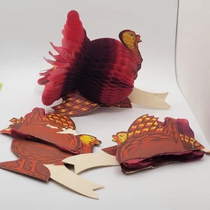 3 Small Thanksgiving Turkey Honeycomb Card Stock Die-cut 1970s Vintage preowned - Picture 1 of 24