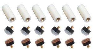 6 Screw-In Ferrules & 12 Screw-On Pool Cue Tips - 12mm Brown and Gray - Picture 1 of 1