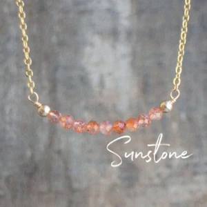 Natural Sunstone midsummer Birthstone Healing Gold Chain Bar Necklace 18" Gift - Picture 1 of 9