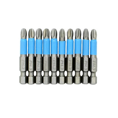 10pc Hex Shank Magnetic Anti Slip Phillips PH3 Electric Screwdriver Bit Set 50mm - Image 1 of 3