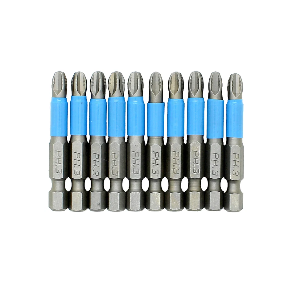 10pc Hex Shank Magnetic Anti Slip Phillips PH3 Electric Screwdriver Bit Set 50mm - Image 1 of 3