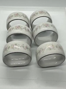 6er Set Serviettenringe Kentfield und Sawyer feines Porzellan floral Silberrand - Bild 1 von 3