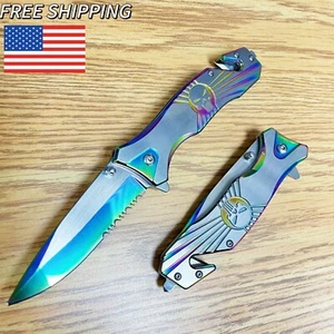 8.5" Rainbow Punisher Tactical Military Spring Assist Blade Folding Pocket Knife - Picture 1 of 5