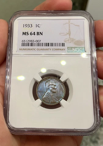 1933 Gem Lincoln Cent ~ NGC MS64BN ~ Colorful Toning Cover