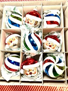 9 CHRISTMAS RADKO GLASS SANTA SWIRL BALL ORNAMENTS RED GREEN BLUE WHITE - Picture 1 of 12