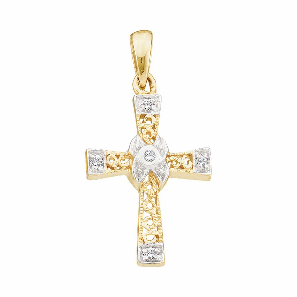 10k Yellow Gold Womens Round Diamond Cross Fashion Pendant 1/20 Cttw - Image 1 of 1