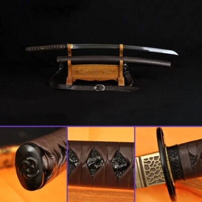 Tawny Tempest Katana Sword: 1095 Carbon w/ Bo-Hi | Brown Leather | Awesome Gift - Image 1 of 4
