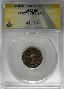 1932 Vatican City 5 Centesimi Coin Year XI ANACS AU 55 W7 - Picture 1 of 2