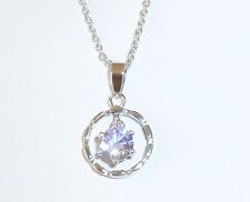 {N027} HIGH QUALITY 18K WHITE GOLD PLATED CUBIC ZIRCONIA PENDANT NECKLACE. 