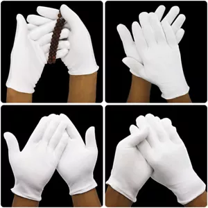 Unisex White Cotton Gloves Coin Jewelry Inspection Works Gloves Eczema Hand Spa - Picture 1 of 13