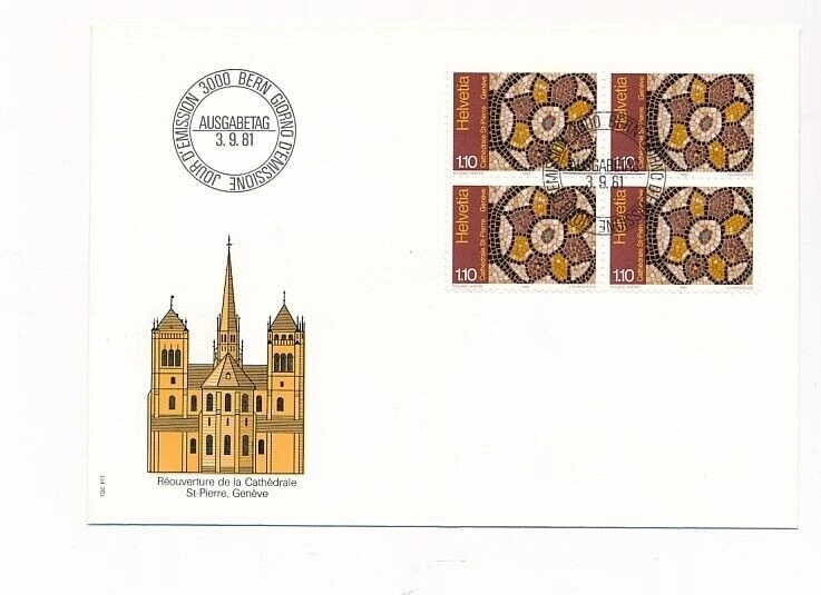 D95166 Flower Mosaic St. Peter's Cathedral Geneva 1981 FDC Switzerland - Image 1 of 1