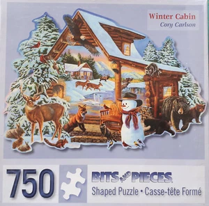 NEW "Winter Cabin" 750 Piece Jigsaw PUZZLE Bits and Pieces SHAPED Cory Carlson - Picture 1 of 1