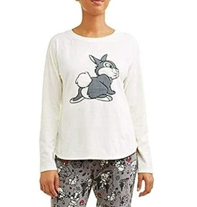 Disney Women's Winter White Fleece Bambi Thumper Print Sleepwear T-Shirt Small - Picture 1 of 11