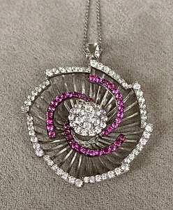 Colgante abstracto de plata de ley 925 con circonita cúbica rosa y blanca - Imagen 1 de 10