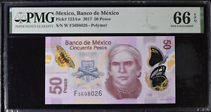 Mexico 50 Pesos 2017 P 123Aw Polymer Gem UNC PMG 66 EPQ