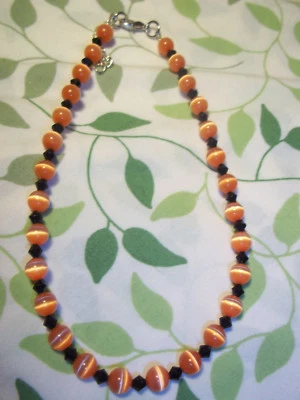 Hecho a mano 11 1/2 pulgadas Cuentas de vidrio ojo de gato y cuentas de cristal NEGRO TOBILLERA C-110 Foto 1 de 4