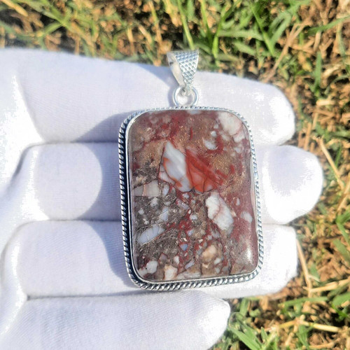 VETEMENTS Ciondolo Diaspro Rettangolare Gemma Argento Sterling 925 2 25" Regalo Natale