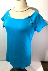 Lauren Ralph Lauren Women’s Top Size L Color Blue Gold tone Buttons - Picture 1 of 11