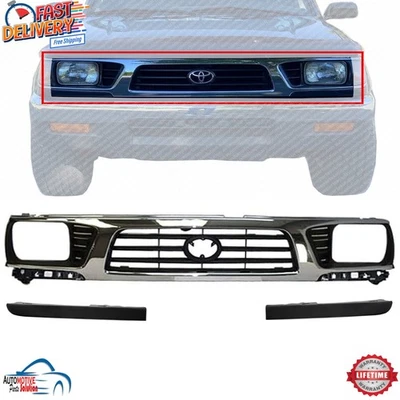 NEW FRONT CHROME GRILLE & BLACK BUMPER FILLER 3PC FOR 1995-1997 TOYOTA TACOMA - Image 1 of 4