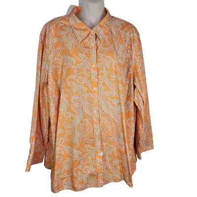 Camisa Chaps Para Mujer 3X Puesta de Sol Naranja Paisley Western Abotonada Manga Larga Túnica Foto 1 de 4