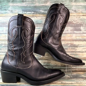 Zara Stiefel Herren Größe 12 Westernkleidung Cowboy schwarz Leder eckige Zehenpartie halbhoch - Bild 1 von 15