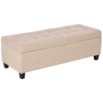 Beige Linen Storage Ottoman Bench, Tufted, Hinged Lid, 125x49x41.5cm, Wood Feet - Image 1 of 4