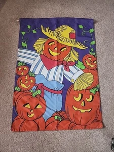 Vintage National Homecraft Halloween Flagge Banner 90er Kürbisse Vogelscheuche 29" x 41" - Bild 1 von 9