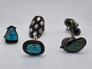 Grupo de anillos vintage de plata esterlina y piedras nativas americanas ¡BONITOS! - Imagen 1 de 6