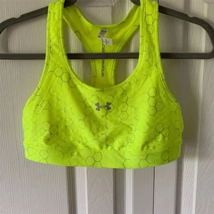 Under Armour Women's HeatGear Sports Bra Yellow Size M Racerback - Picture 1 of 8