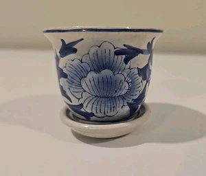 Vintage blau & weiß Porzellan chinesischer Blumengarten Blumentopf 1960er 2 1/2" - Bild 1 von 10