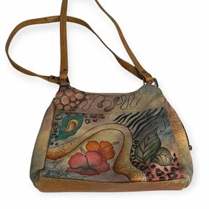 Bolso de hombro ANUSCHKA de cuero genuino multicolor pintado a mano para mujer - Imagen 1 de 6